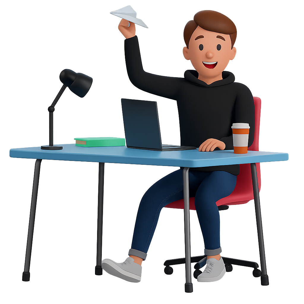 Al Zahronix Consulting | Image of a happy animated boy working in an office with laptop